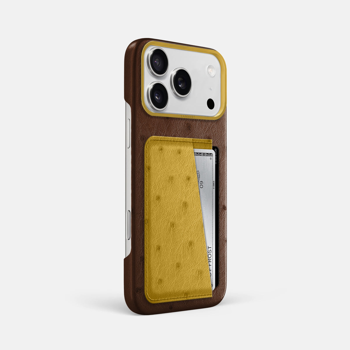Double Card Case Coloré For iPhone 17 Pro Max In Ostrich -2 | Chocolate-Gold