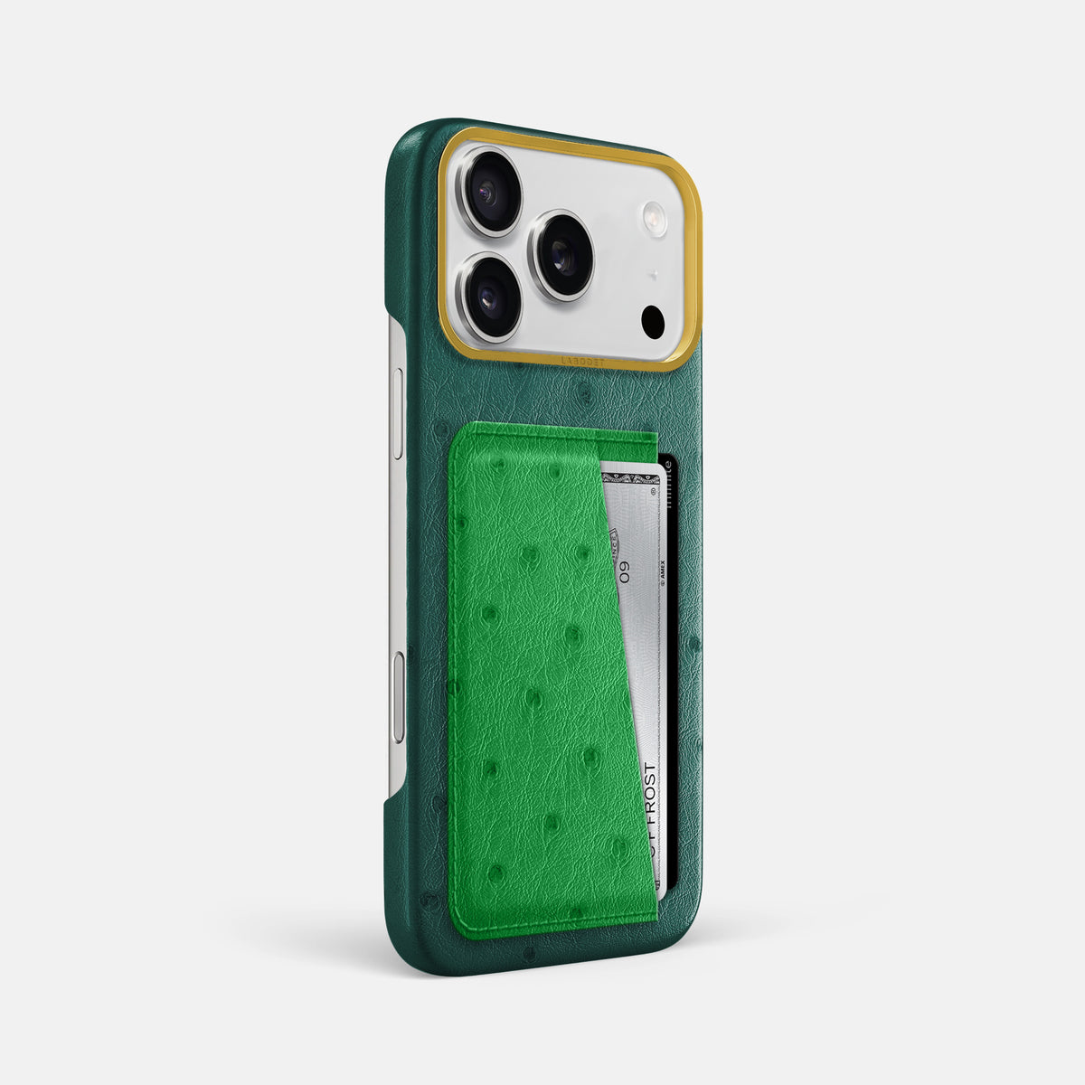 Double Card Case Coloré For iPhone 17 Pro Max In Ostrich -2 | Forest-Green-Gold