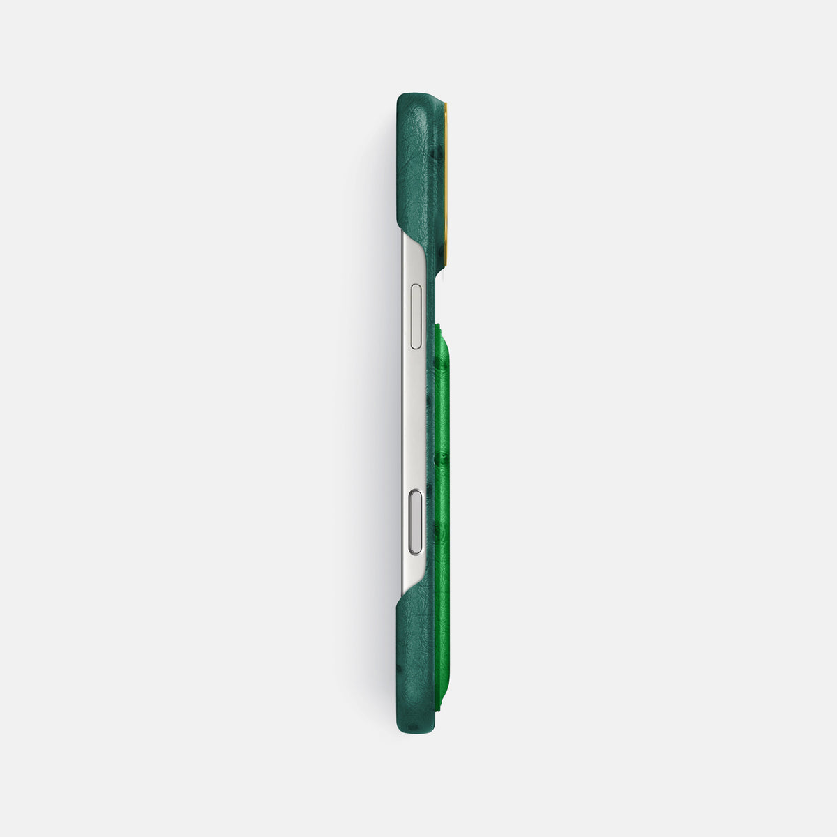 Double Card Case Coloré For iPhone 17 Pro Max In Ostrich -3 | Forest-Green-Gold