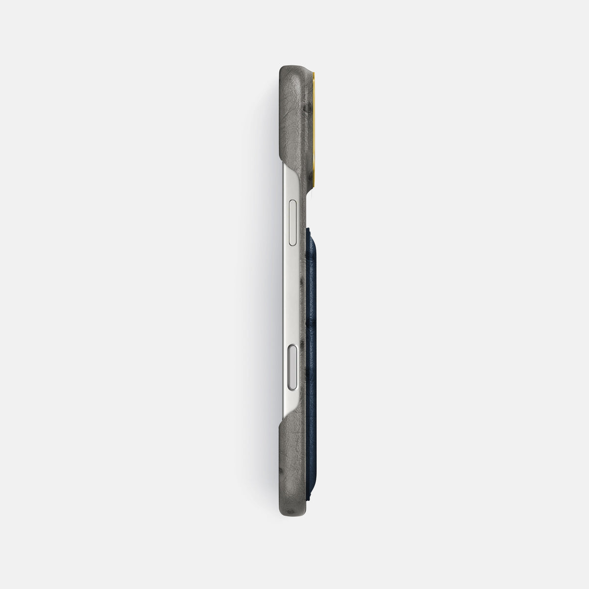 Double Card Case Coloré For iPhone 17 Pro Max In Ostrich -3 | Grey-Gold