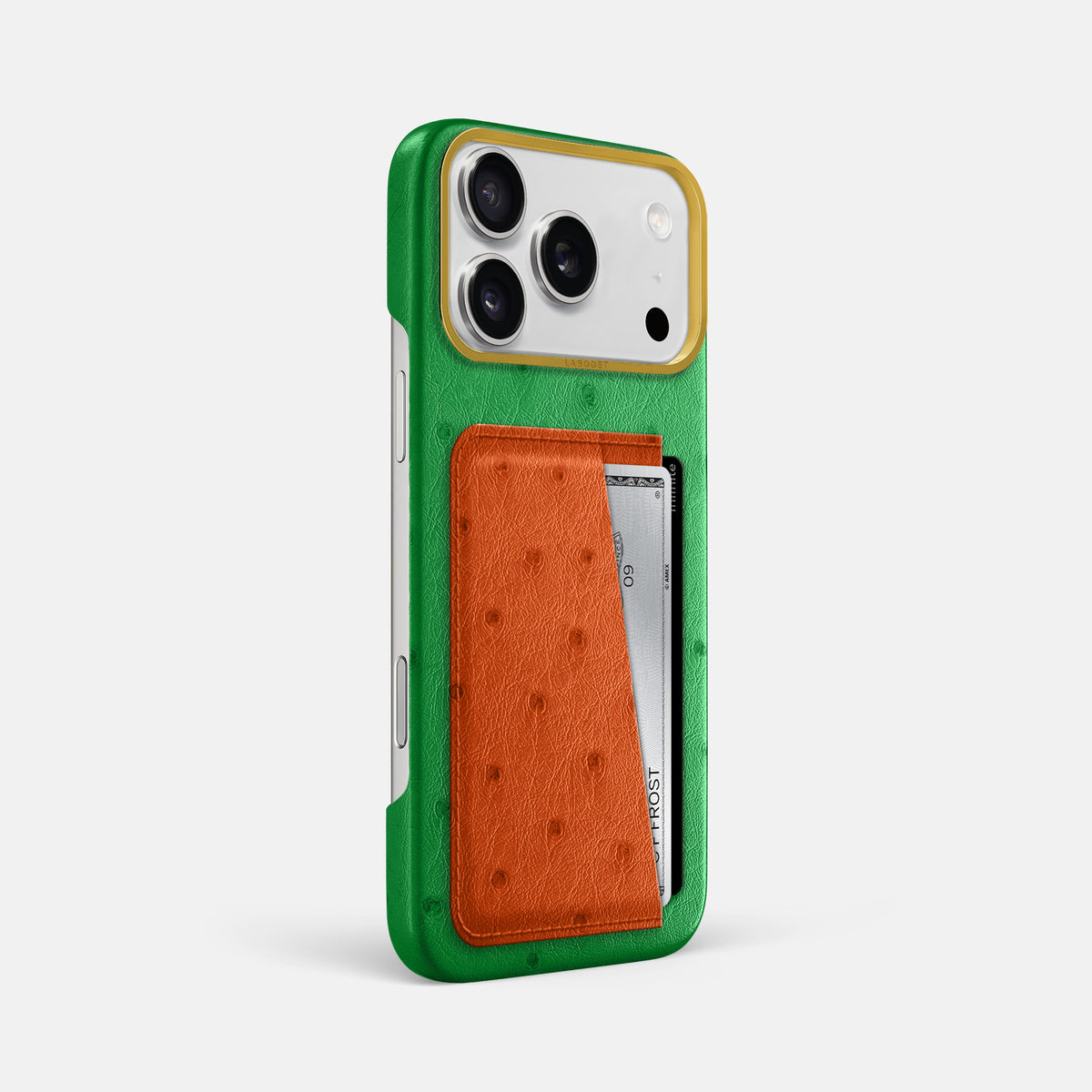 Double Card Case Coloré For iPhone 17 Pro Max In Ostrich -2 | Kentucky-Green-Gold