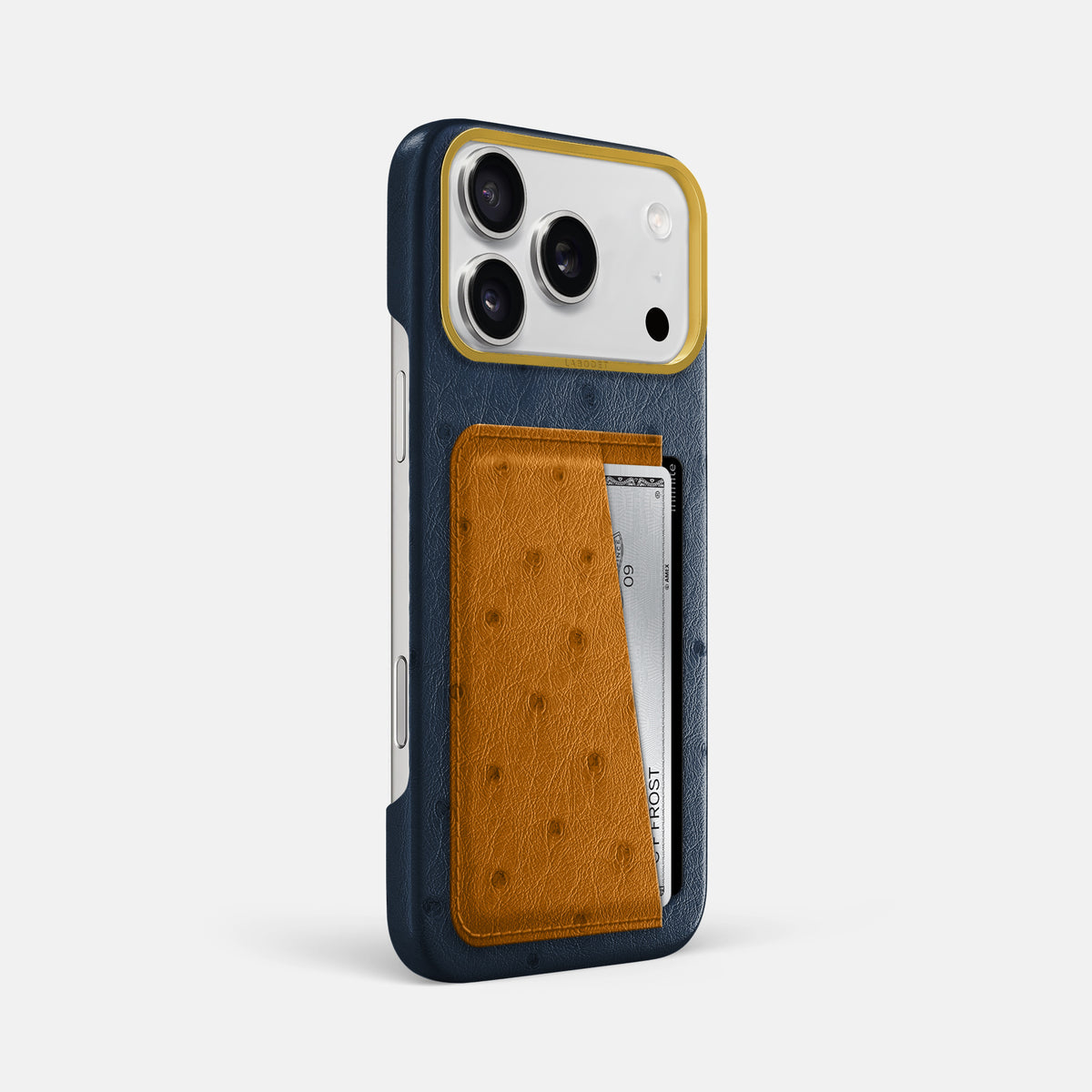 Double Card Case Coloré For iPhone 17 Pro Max In Ostrich -2 | Navy-Blue-Gold