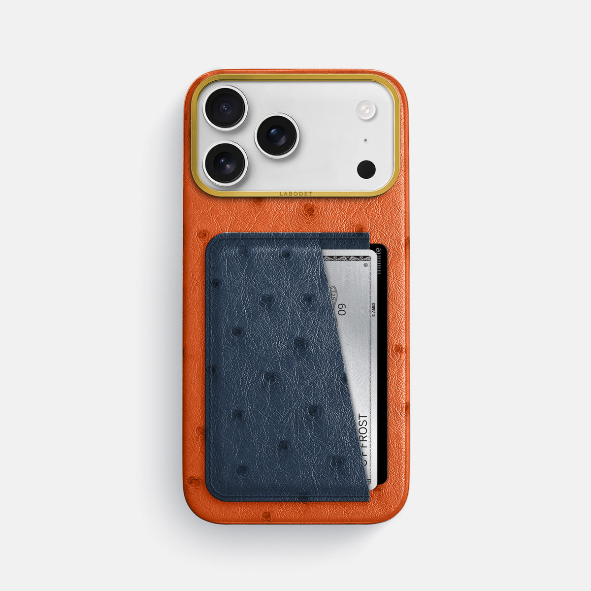 Double Card Case Coloré For iPhone 17 Pro Max In Ostrich -1 | Orange-Gold
