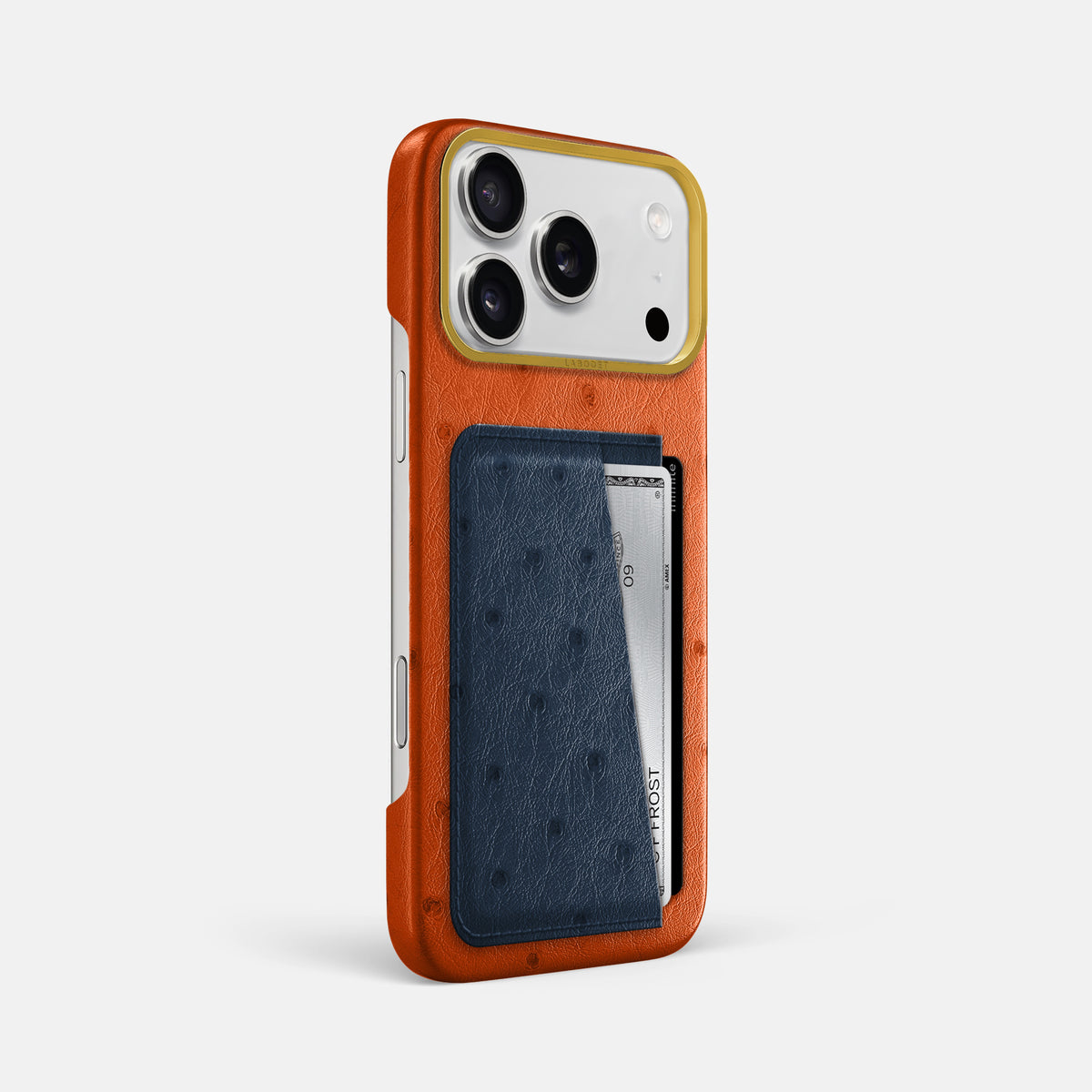 Double Card Case Coloré For iPhone 17 Pro Max In Ostrich -2 | Orange-Gold
