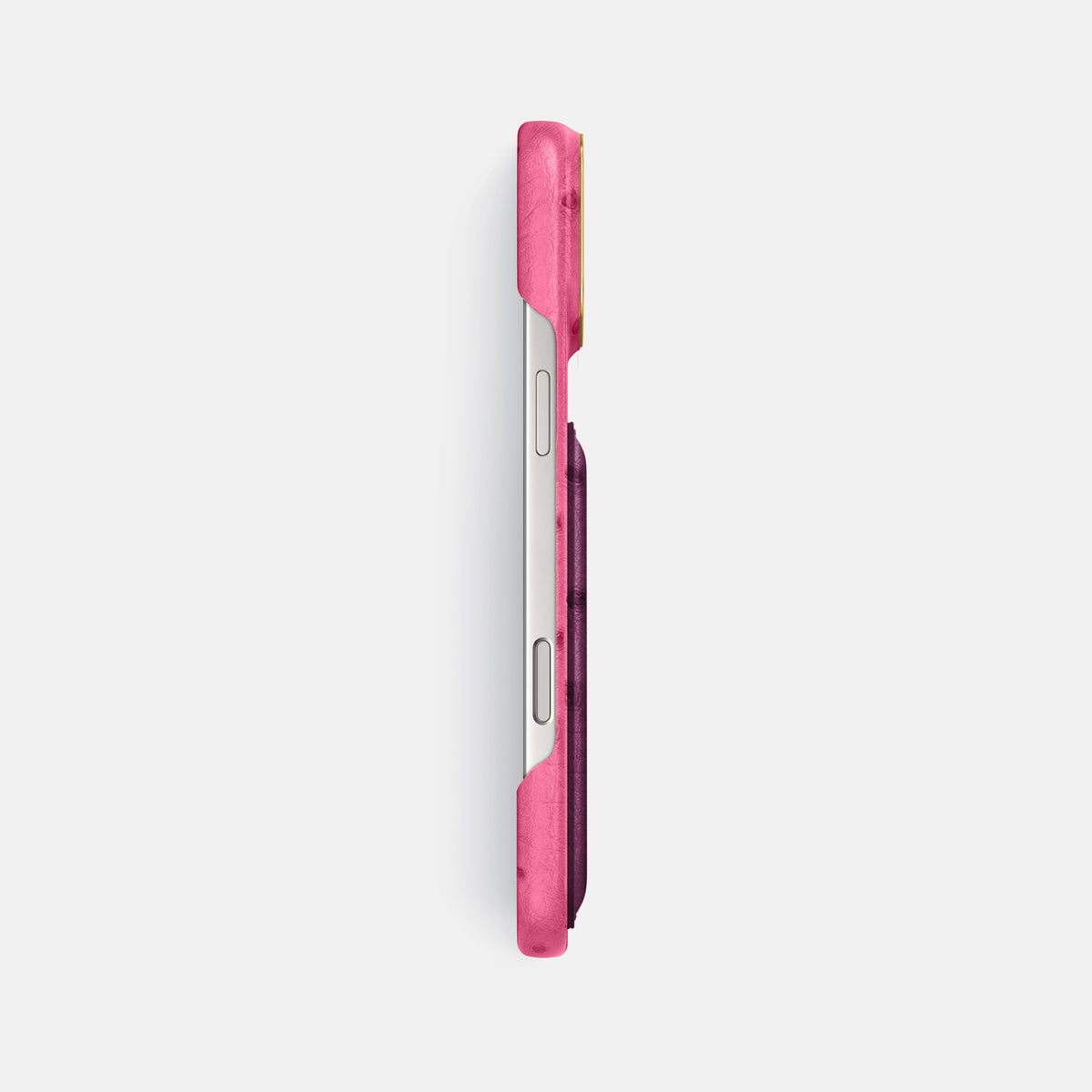 Double Card Case Coloré For iPhone 17 Pro Max In Ostrich -3 | Pink-Gold