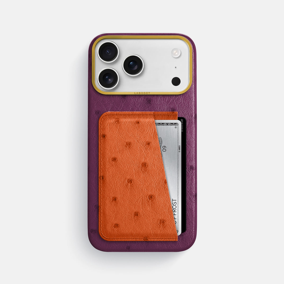 Double Card Case Coloré For iPhone 17 Pro Max In Ostrich -1 | Purple-Gold