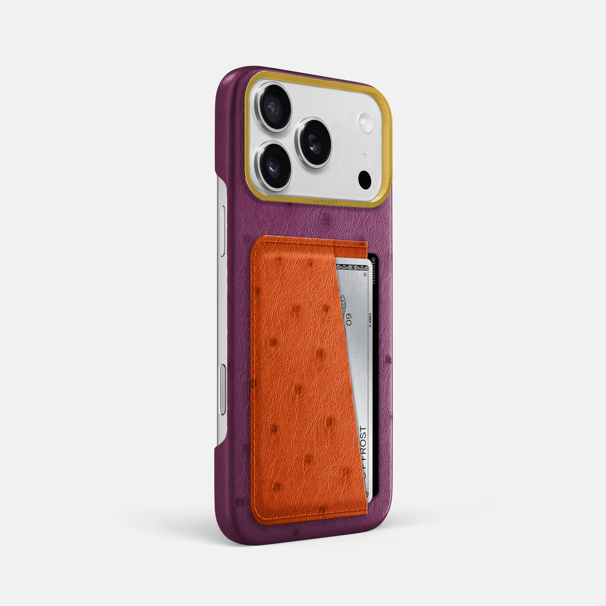 Double Card Case Coloré For iPhone 17 Pro Max In Ostrich -2 | Purple-Gold