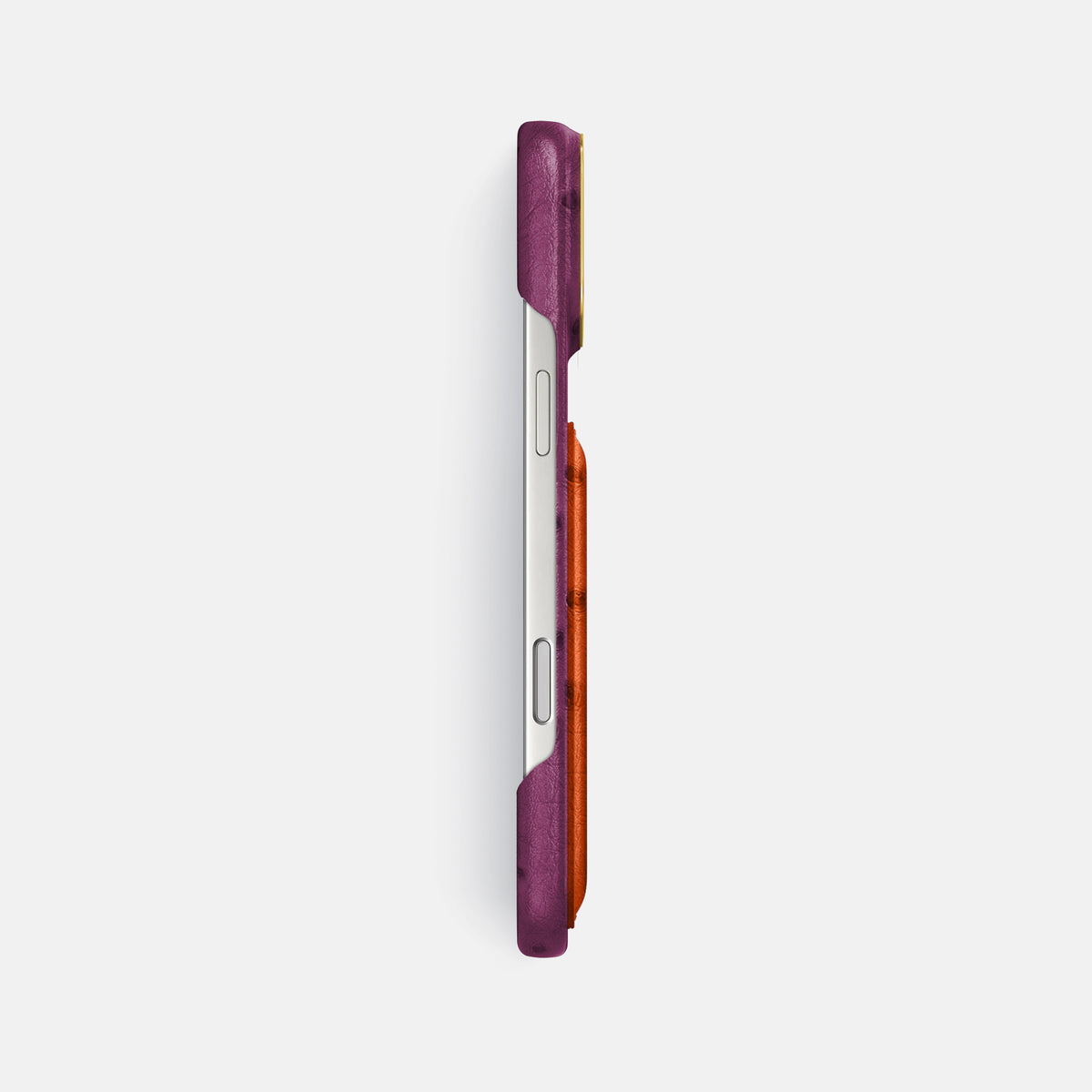 Double Card Case Coloré For iPhone 17 Pro Max In Ostrich -3 | Purple-Gold