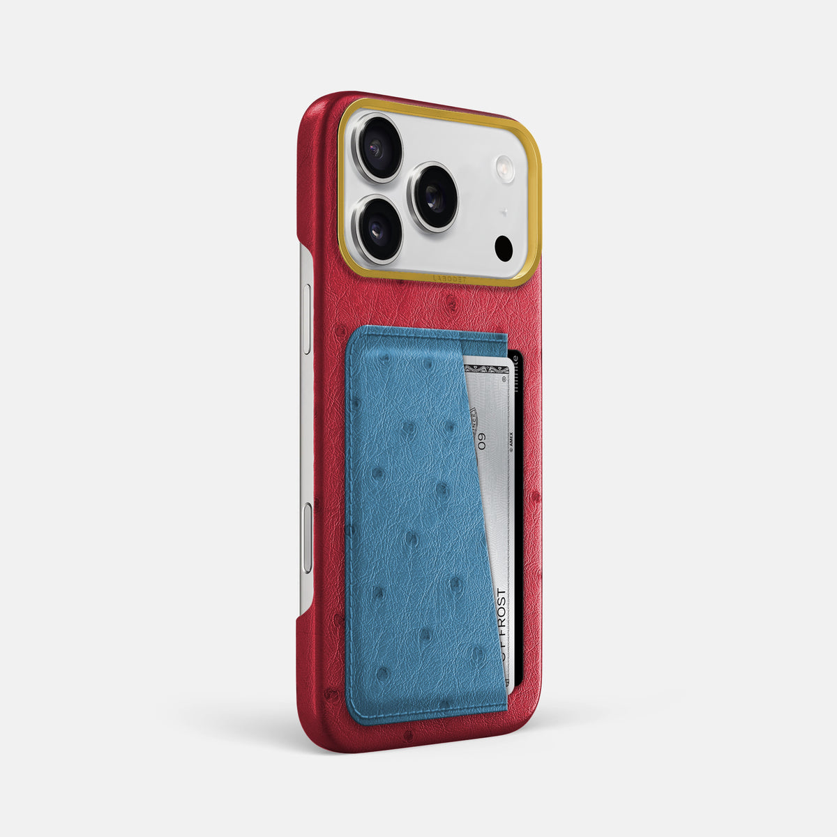 Double Card Case Coloré For iPhone 17 Pro Max In Ostrich -2 | Red-Gold