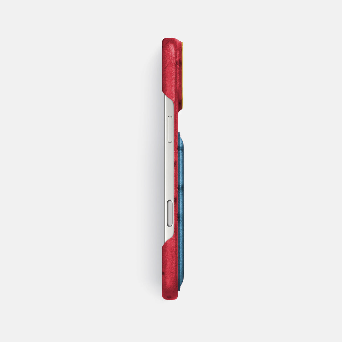 Double Card Case Coloré For iPhone 17 Pro Max In Ostrich -3 | Red-Gold