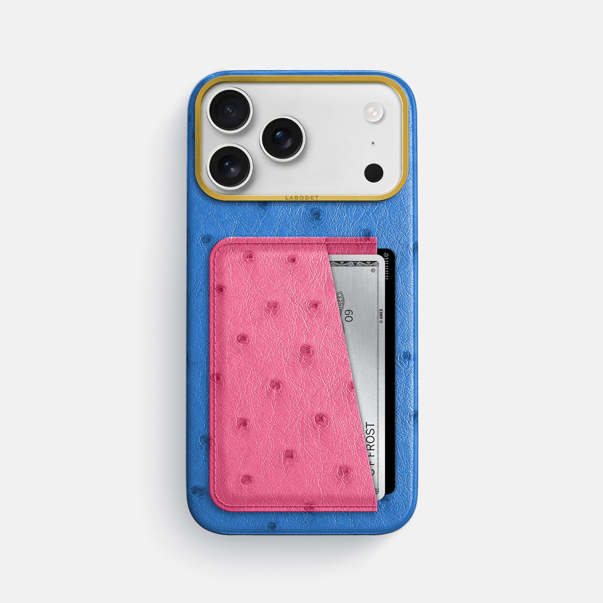 Double Card Case Coloré For iPhone 17 Pro Max In Ostrich -1 | Royal-Blue-Gold