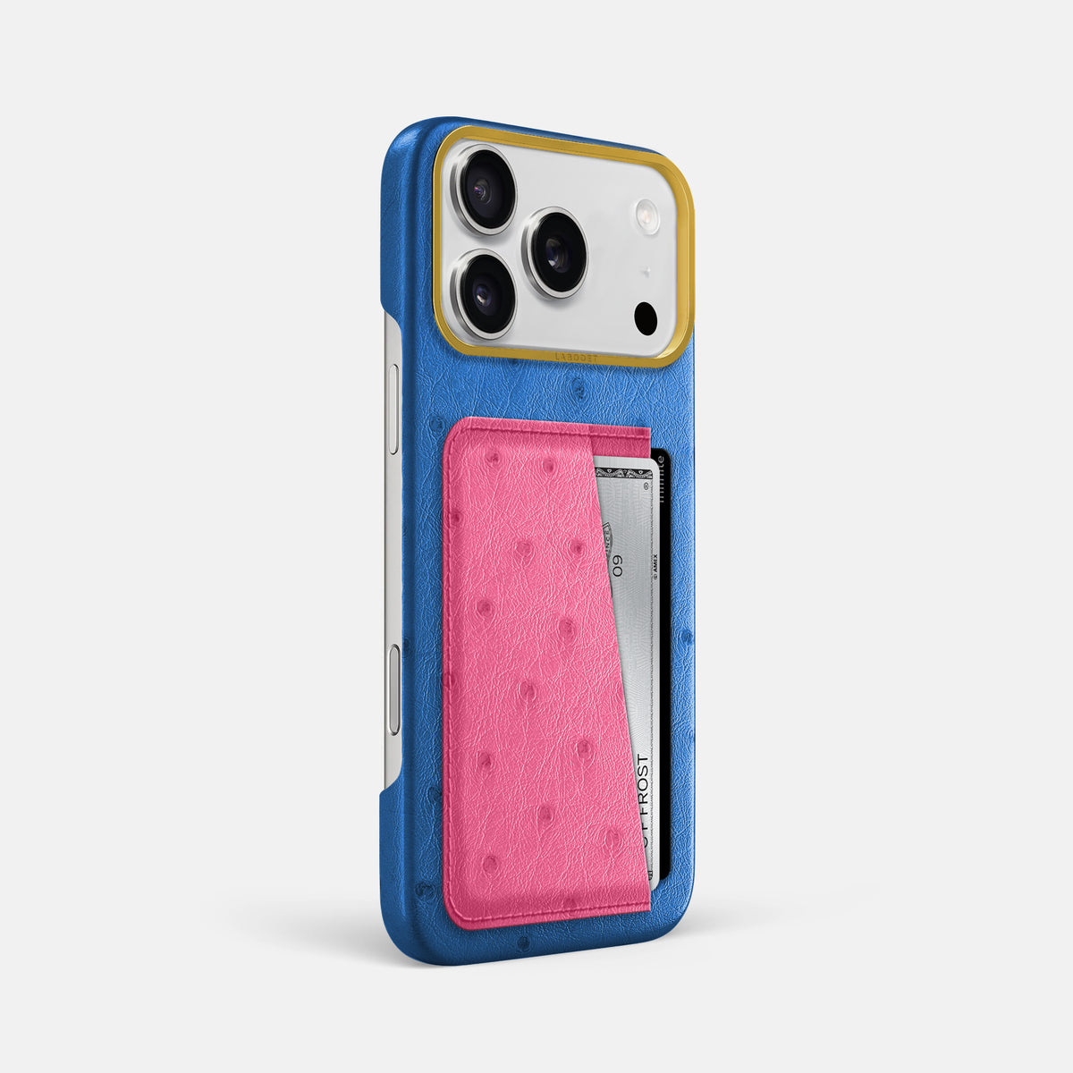 Double Card Case Coloré For iPhone 17 Pro Max In Ostrich -2 | Royal-Blue-Gold