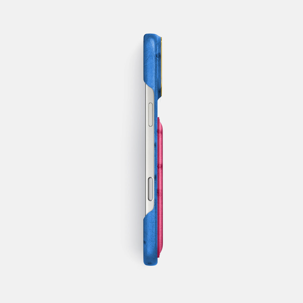 Double Card Case Coloré For iPhone 17 Pro Max In Ostrich -3 | Royal-Blue-Gold