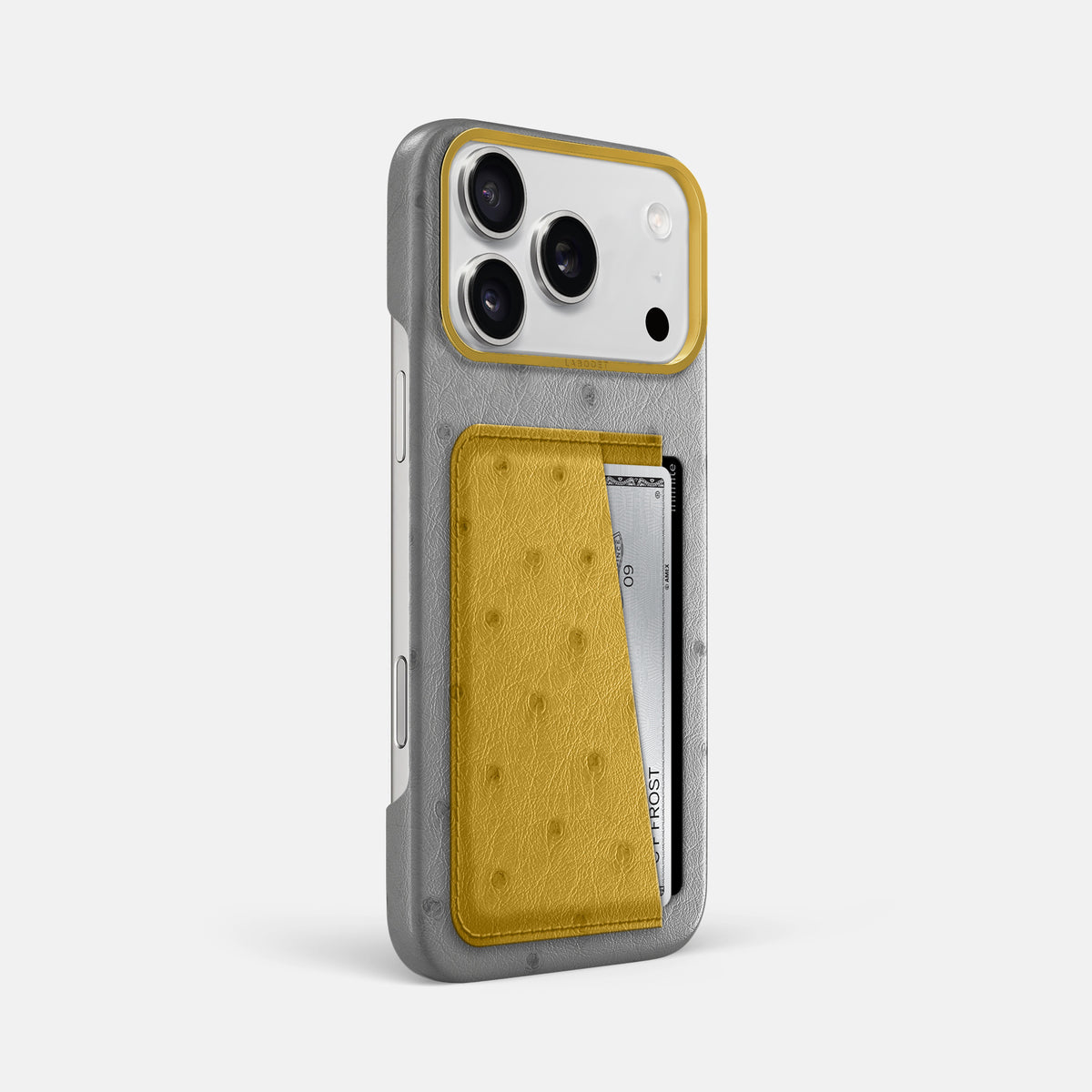 Double Card Case Coloré For iPhone 17 Pro Max In Ostrich -2 | Silver-Gold