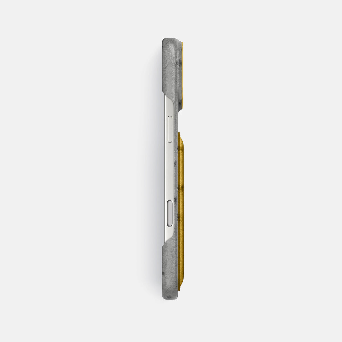 Double Card Case Coloré For iPhone 17 Pro Max In Ostrich -3 | Silver-Gold