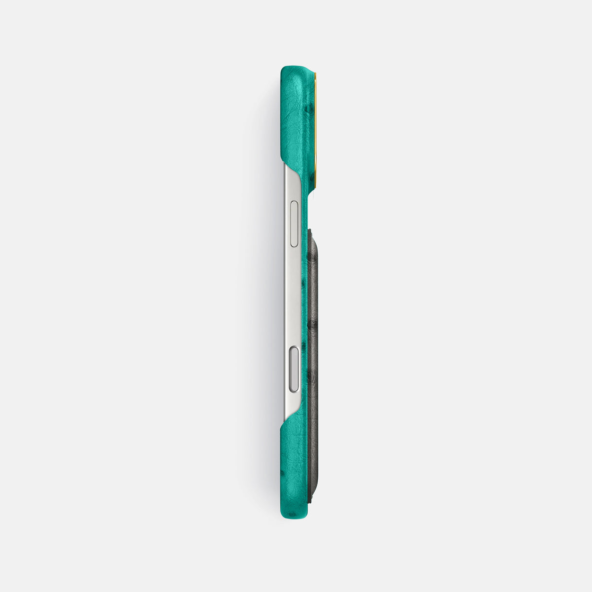 Double Card Case Coloré For iPhone 17 Pro Max In Ostrich -3 | Turquoise-Gold