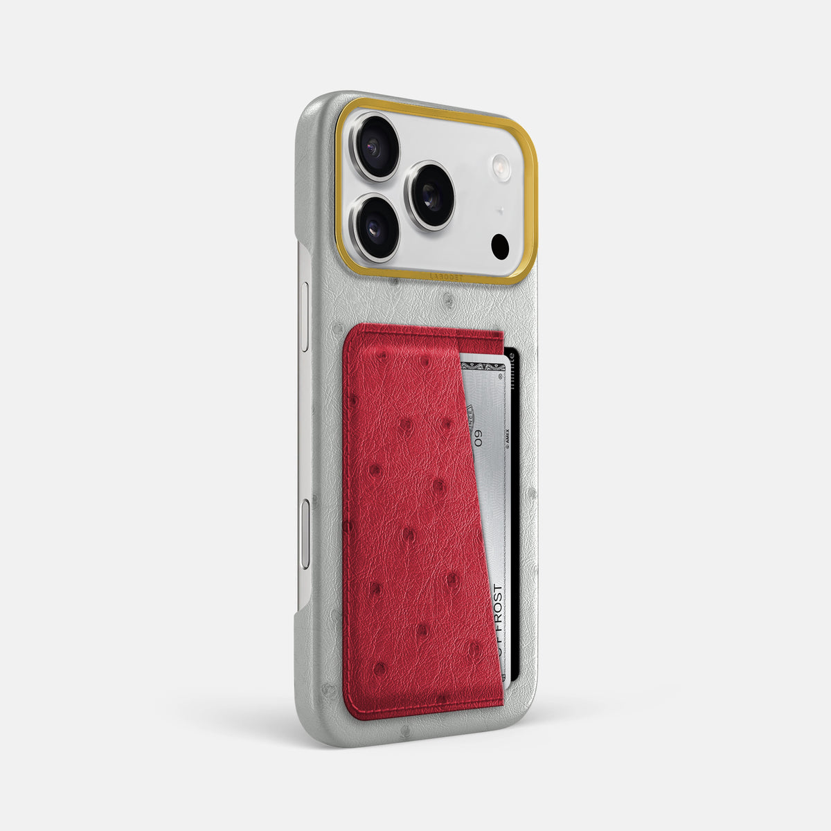 Double Card Case Coloré For iPhone 17 Pro Max In Ostrich -2 | White-Gold