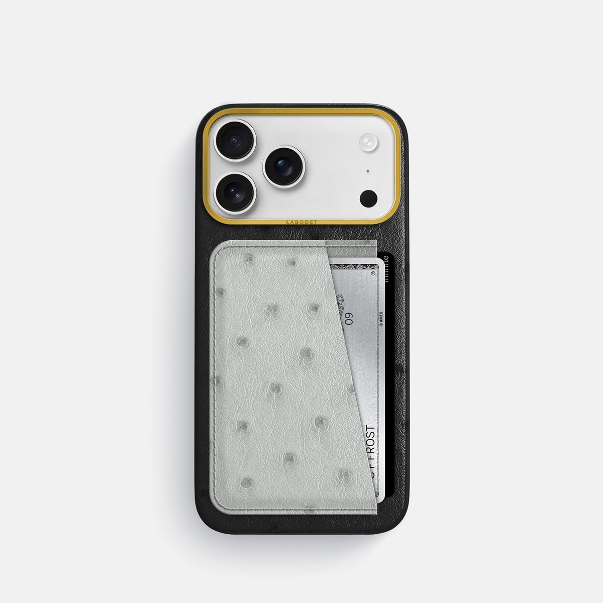 Double Card Case Coloré For iPhone 17 Pro In Ostrich -1 | Black-Gold