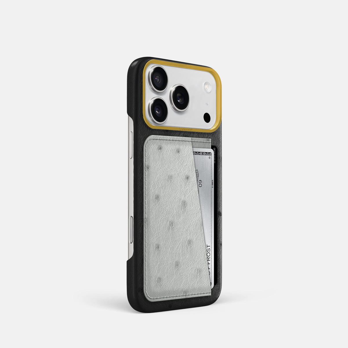 Double Card Case Coloré For iPhone 17 Pro In Ostrich -2 | Black-Gold