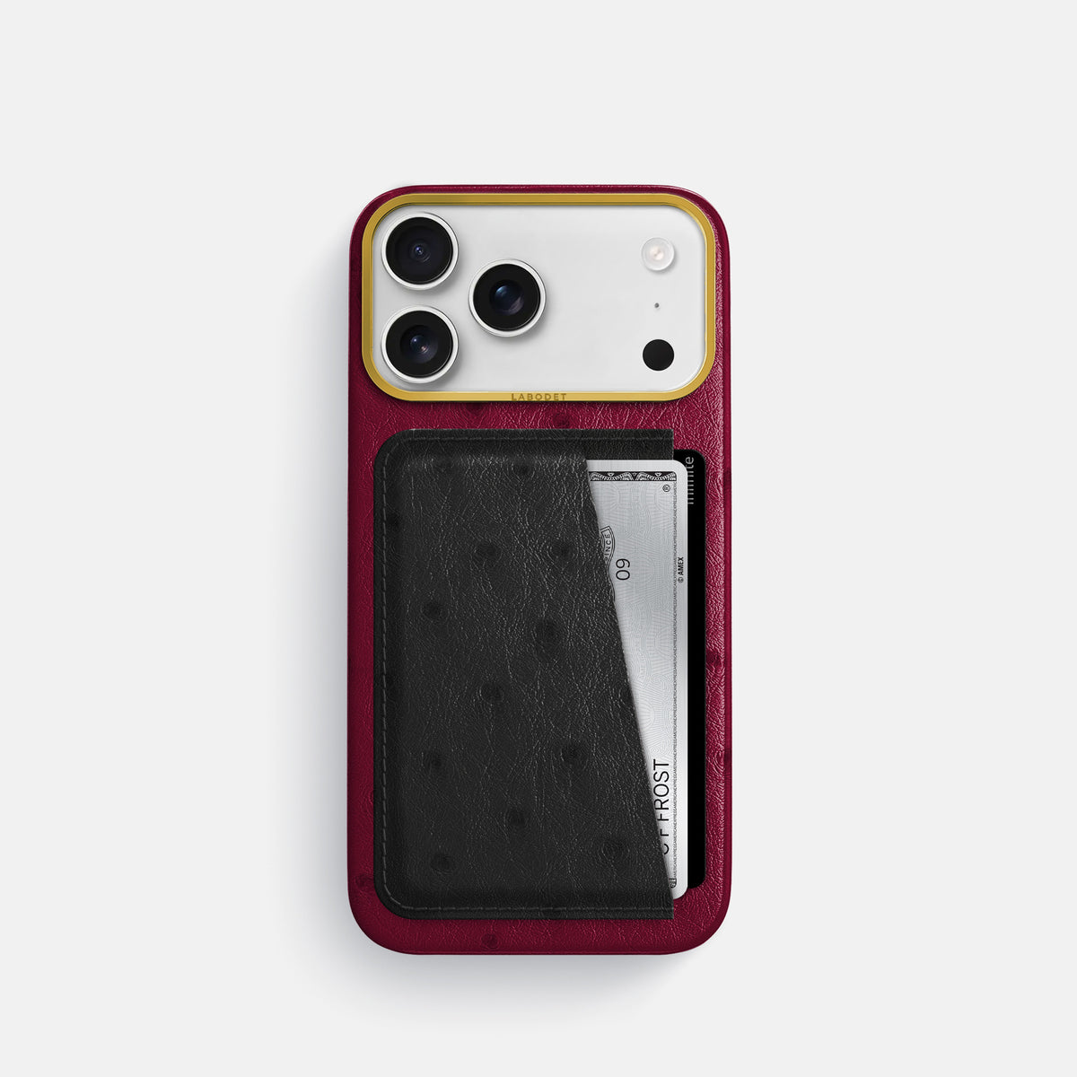 Double Card Case Coloré For iPhone 17 Pro In Ostrich -1 | Bordeaux-Gold