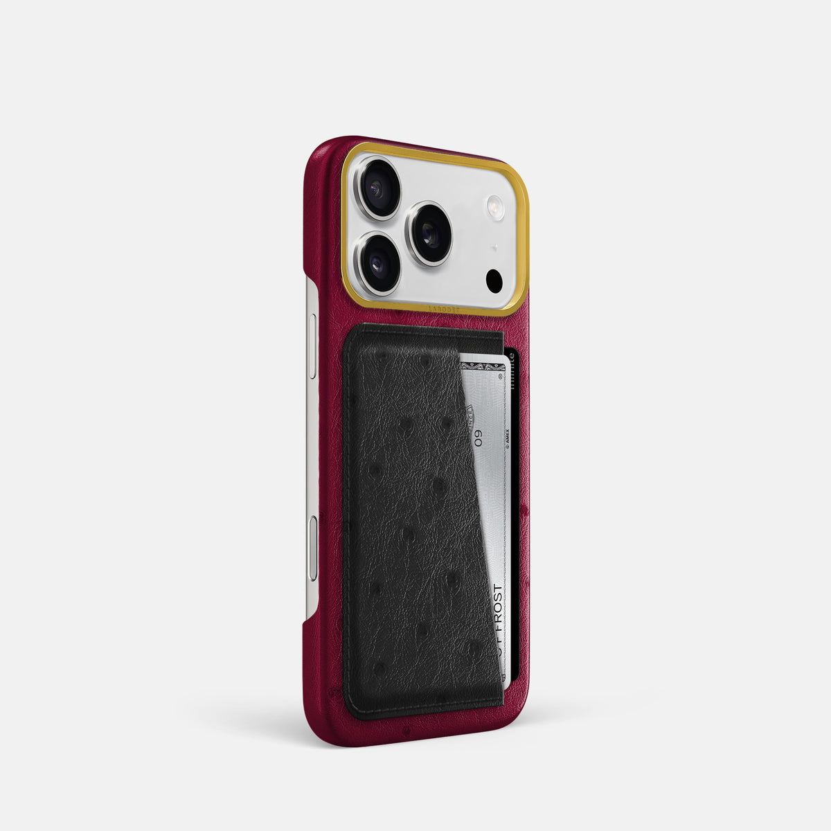 Double Card Case Coloré For iPhone 17 Pro In Ostrich -2 | Bordeaux-Gold