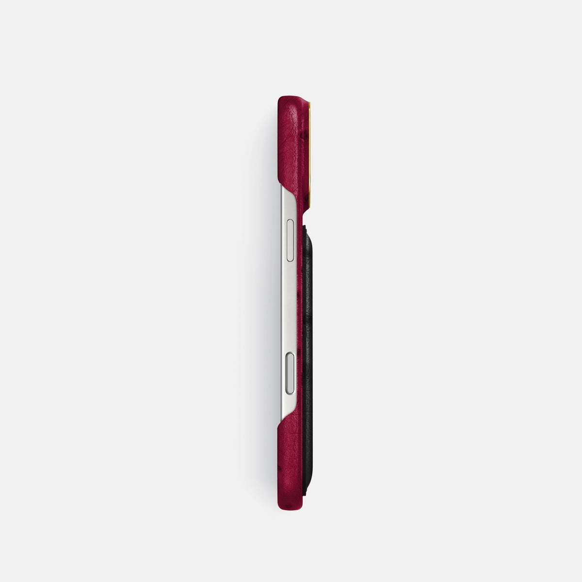 Double Card Case Coloré For iPhone 17 Pro In Ostrich -3 | Bordeaux-Gold