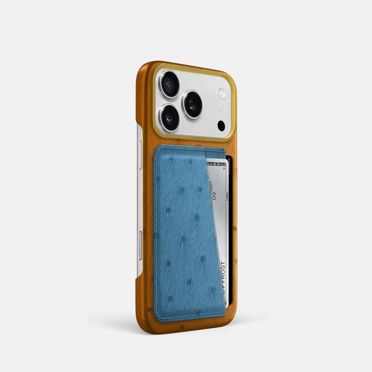 Double Card Case Coloré For iPhone 17 Pro In Ostrich -2 | Chestnut-Gold