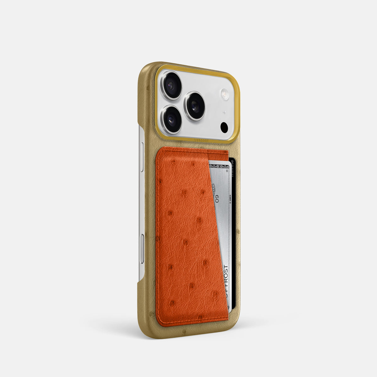 Double Card Case Coloré For iPhone 17 Pro In Ostrich -2 | Desert-Sand-Gold