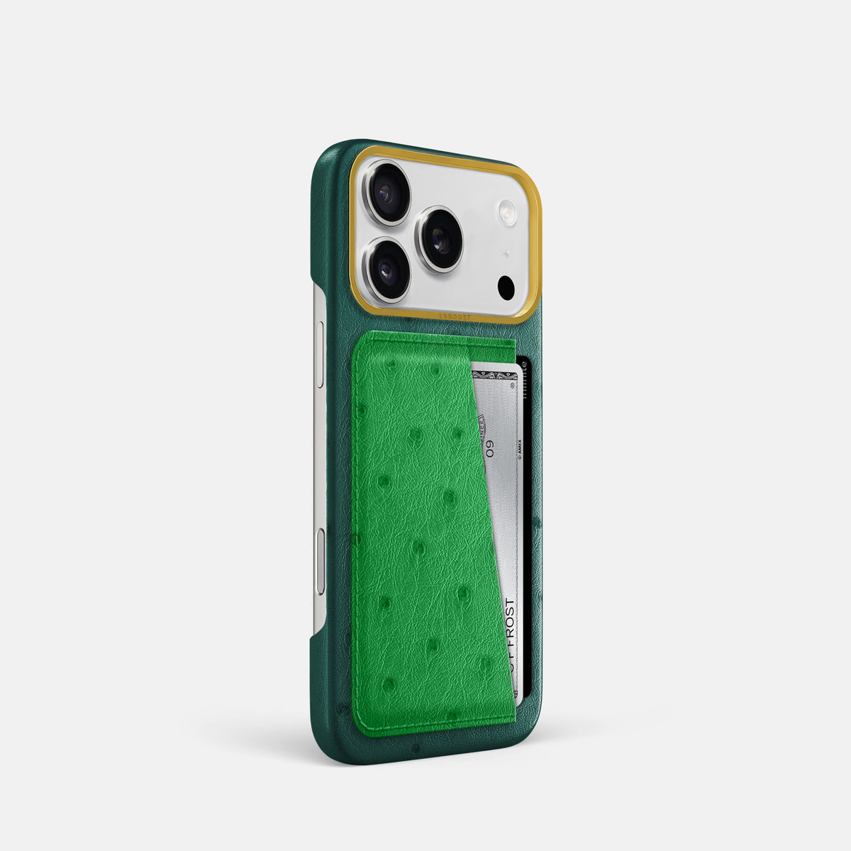 Double Card Case Coloré For iPhone 17 Pro In Ostrich -2 | Forest-Green-Gold