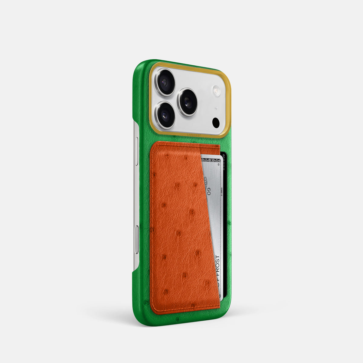 Double Card Case Coloré For iPhone 17 Pro In Ostrich -2 | Kentucky-Green-Gold