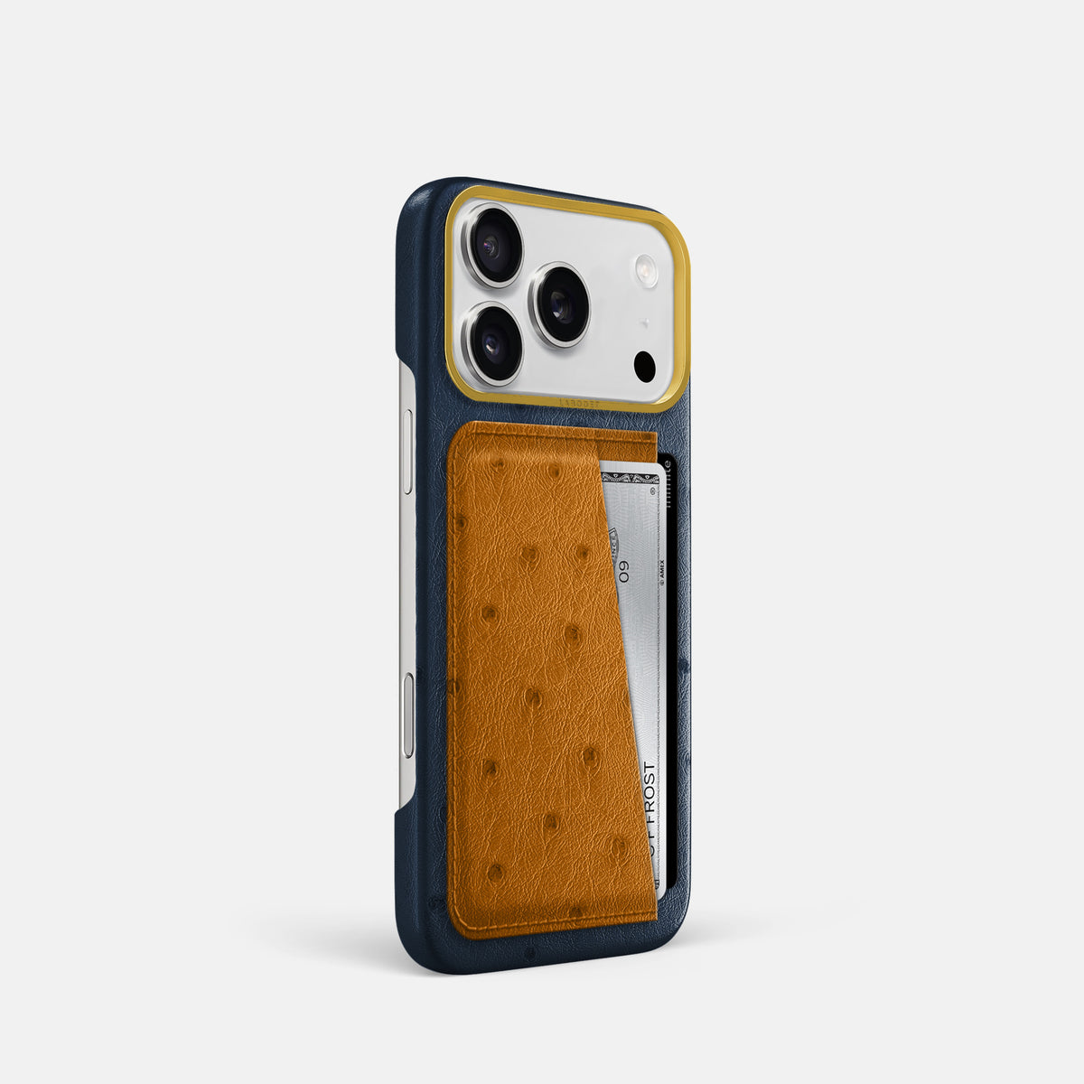 Double Card Case Coloré For iPhone 17 Pro In Ostrich -2 | Navy-Blue-Gold