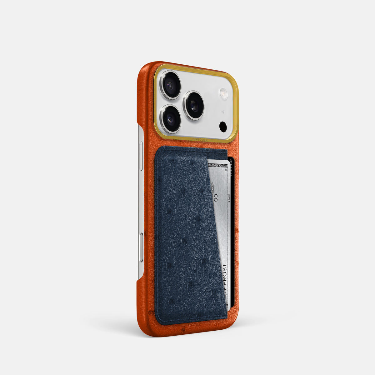 Double Card Case Coloré For iPhone 17 Pro In Ostrich -2 | Orange-Gold