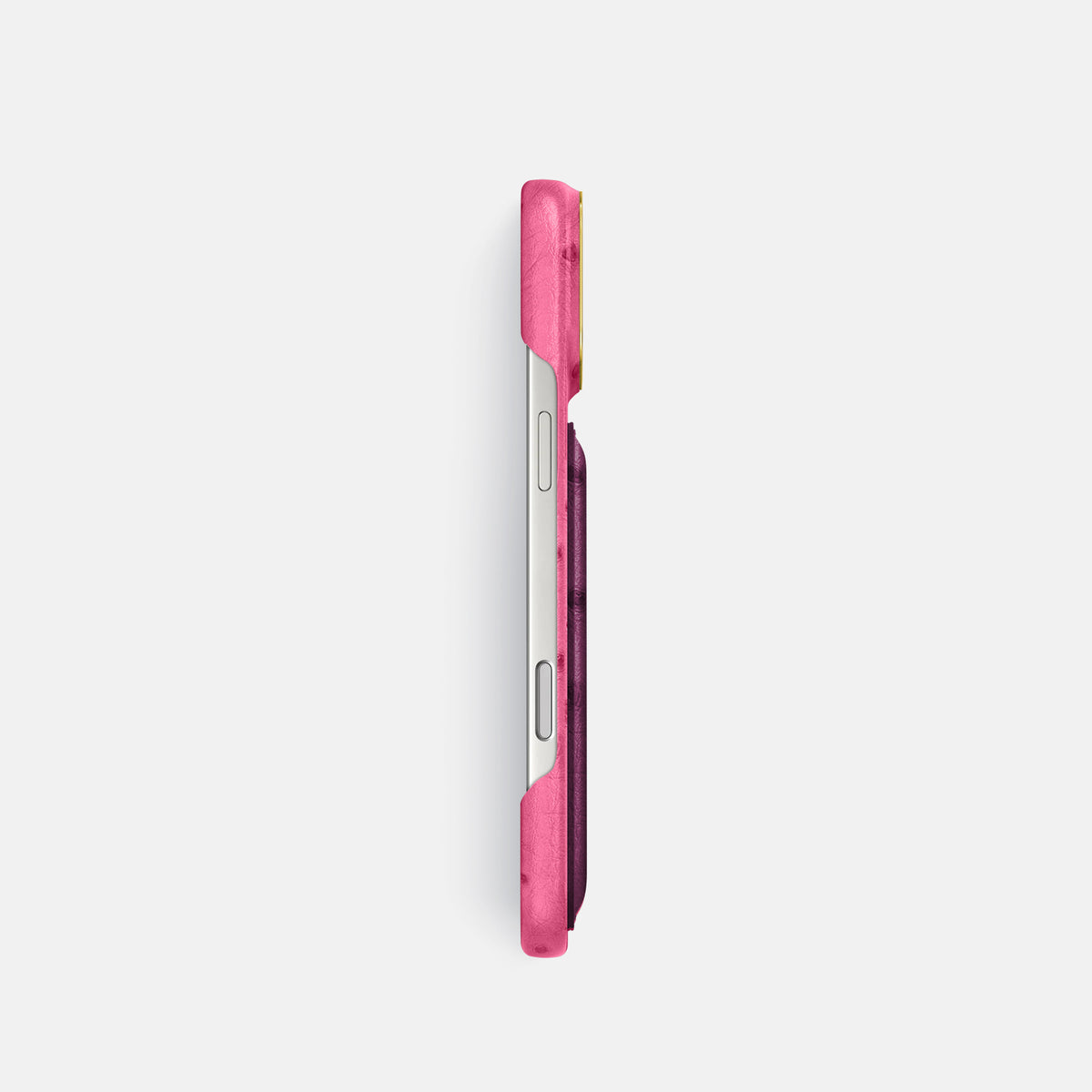 Double Card Case Coloré For iPhone 17 Pro In Ostrich -3 | Pink-Gold