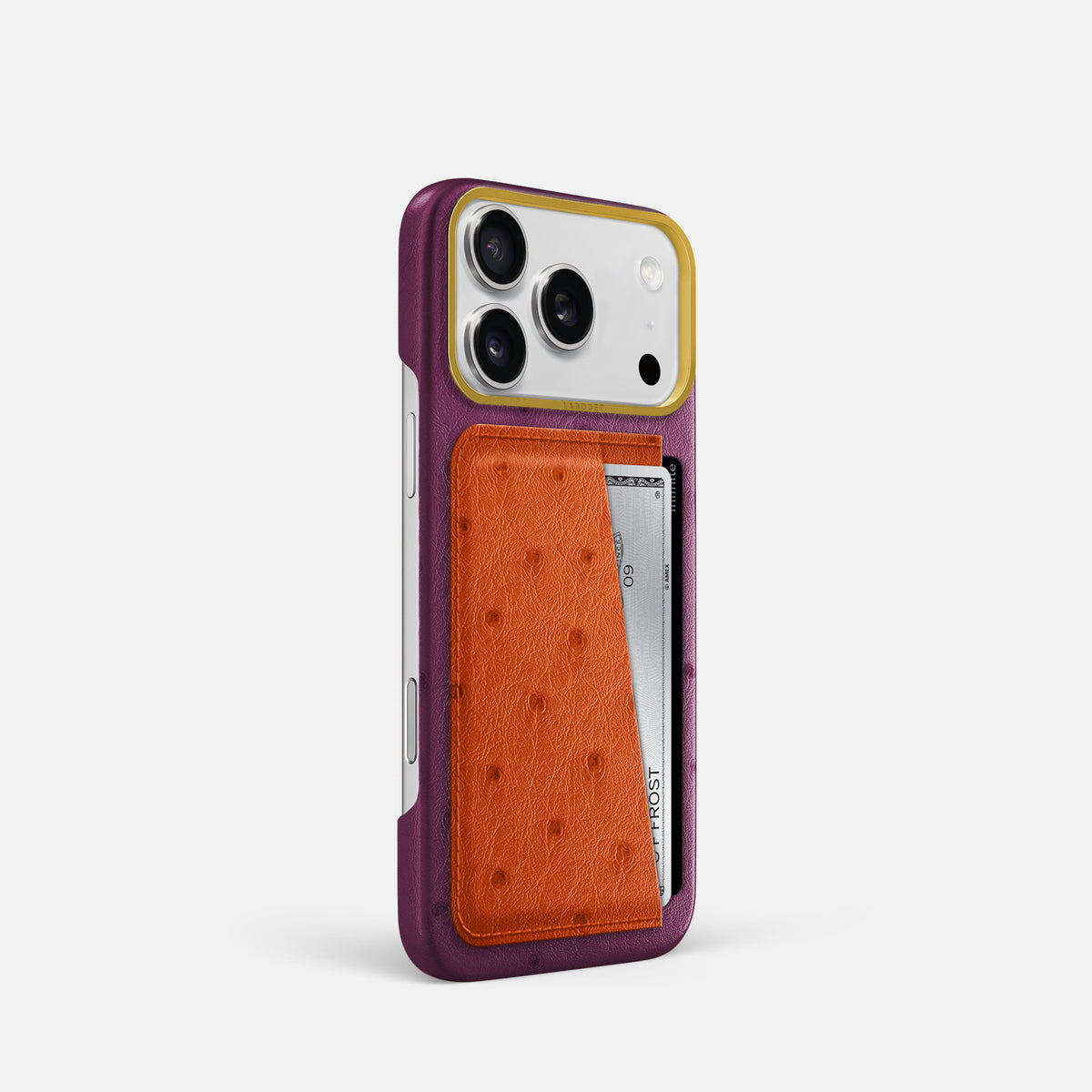 Double Card Case Coloré For iPhone 17 Pro In Ostrich -2 | Purple-Gold