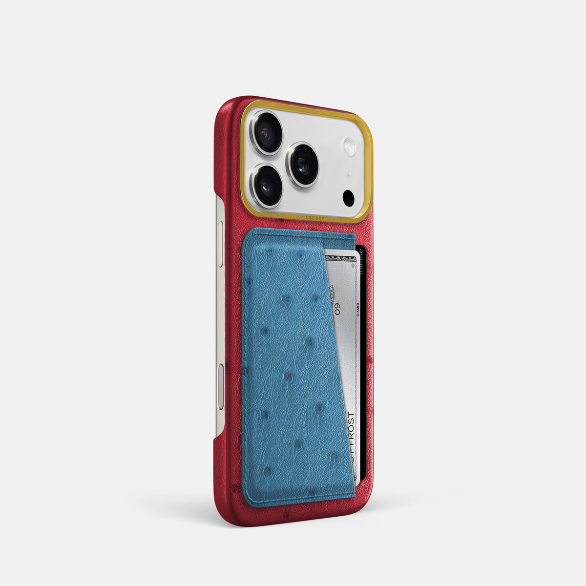 Double Card Case Coloré For iPhone 17 Pro In Ostrich -2 | Red-Gold