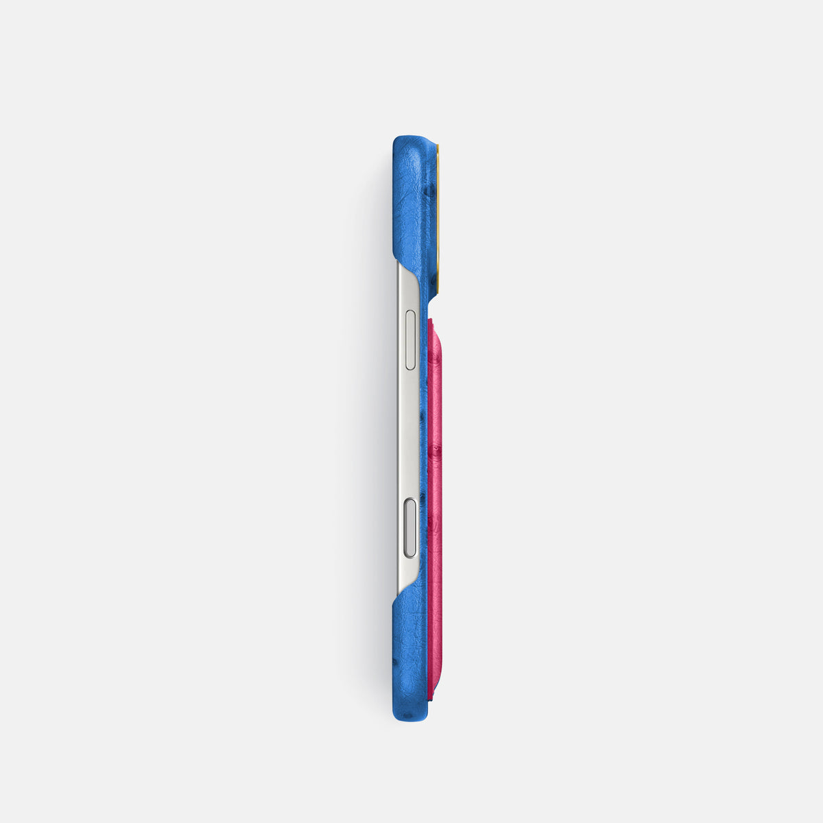 Double Card Case Coloré For iPhone 17 Pro In Ostrich -3 | Royal-Blue-Gold