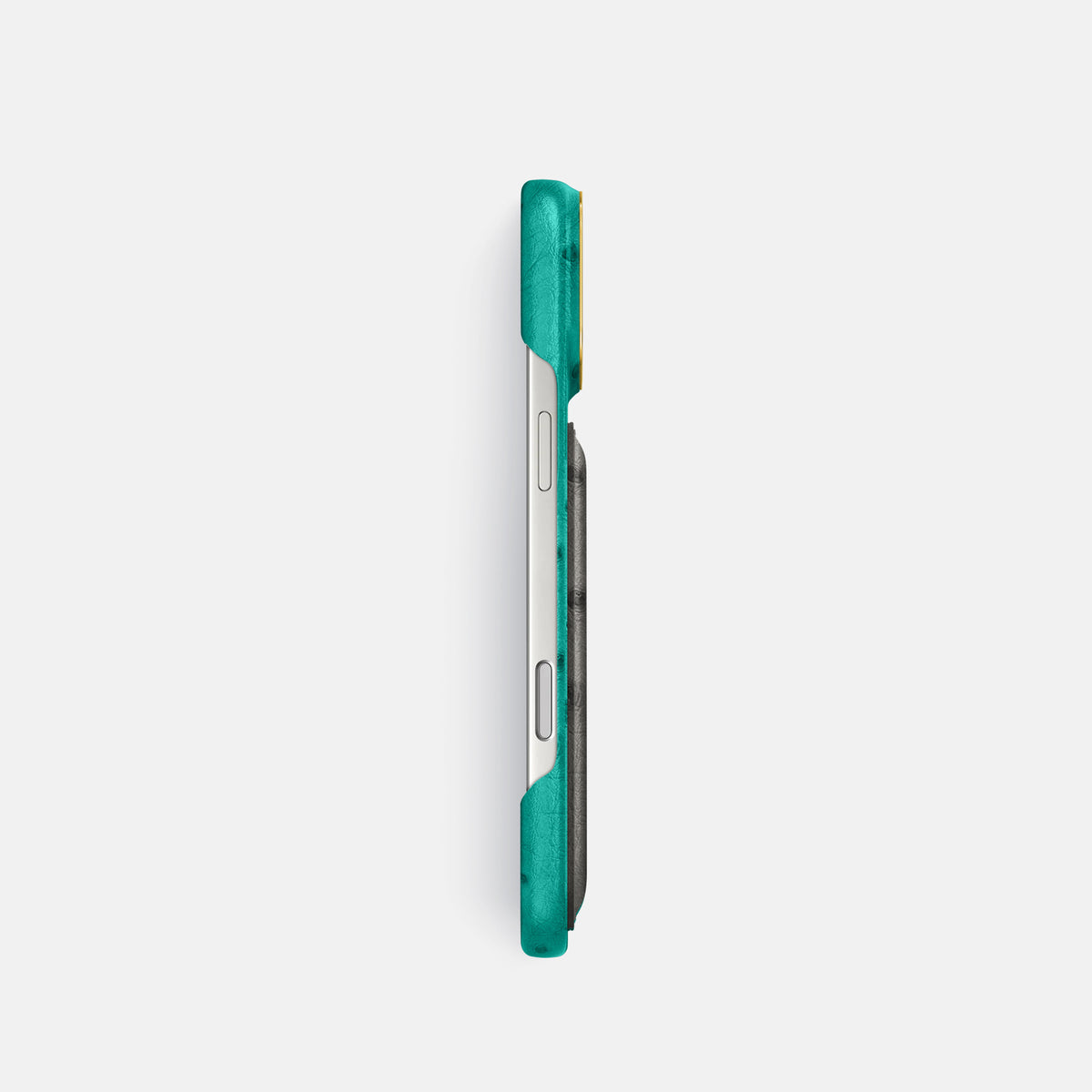Double Card Case Coloré For iPhone 17 Pro In Ostrich -3 | Turquoise-Gold