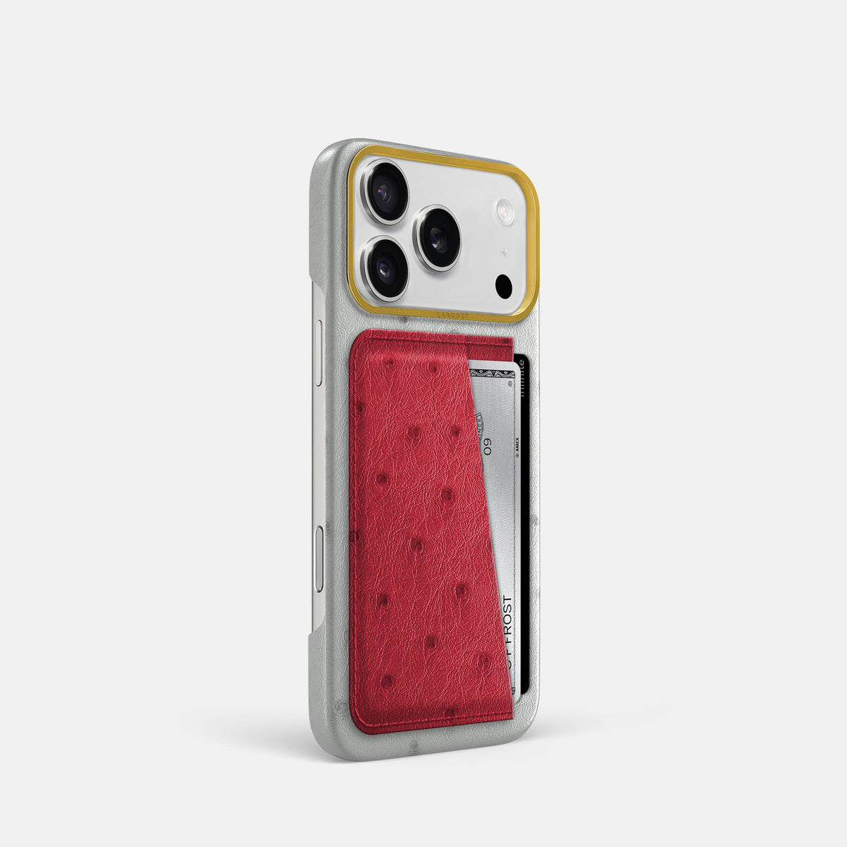 Double Card Case Coloré For iPhone 17 Pro In Ostrich -2 | White-Gold