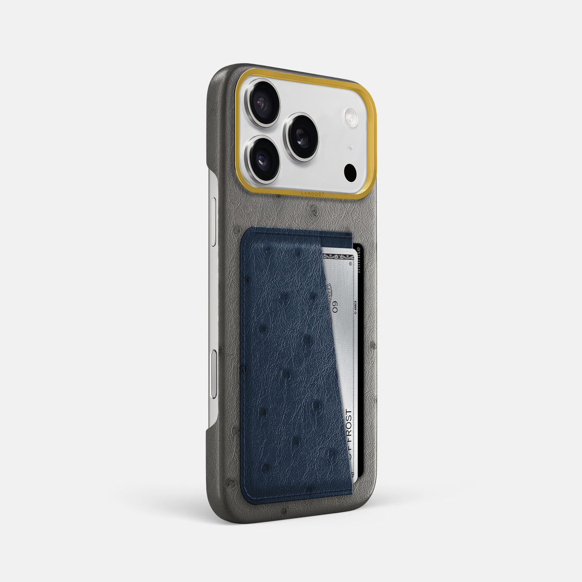 Double Card Case Coloré For iPhone 18 Pro Max In Ostrich -2 | Grey-Gold
