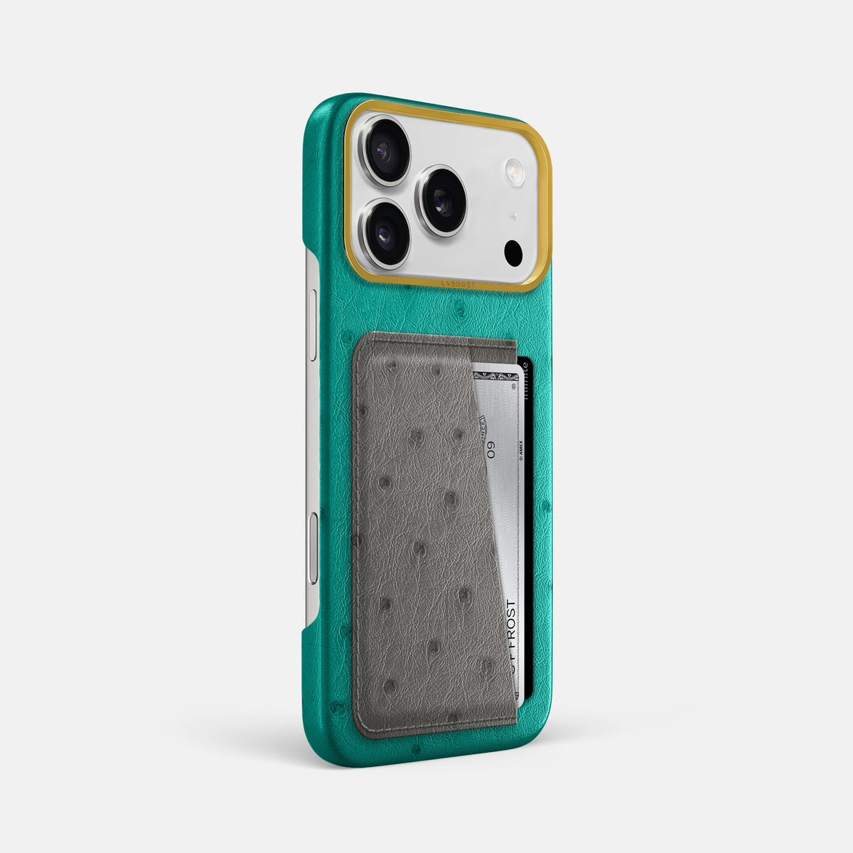 Double Card Case Coloré For iPhone 18 Pro Max In Ostrich -2 | Turquoise-Gold