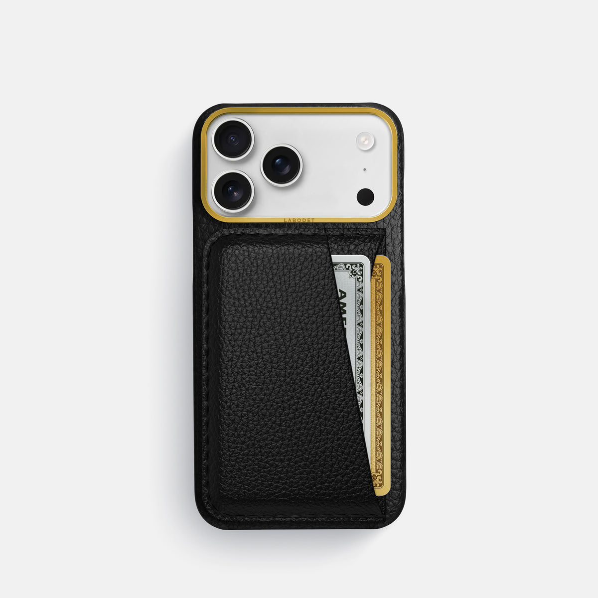 Double Card Case For iPhone 17 Pro In Calf -1 | Black-Gold