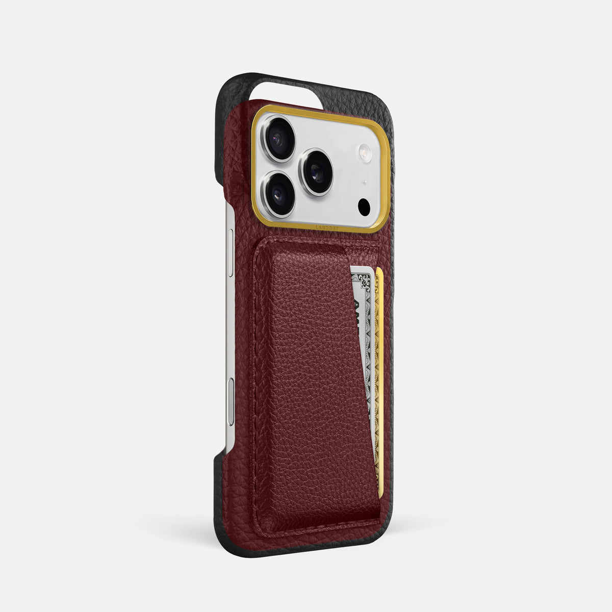 Double Card Case For iPhone 17 Pro In Calf -2 | Bordeaux-Gold