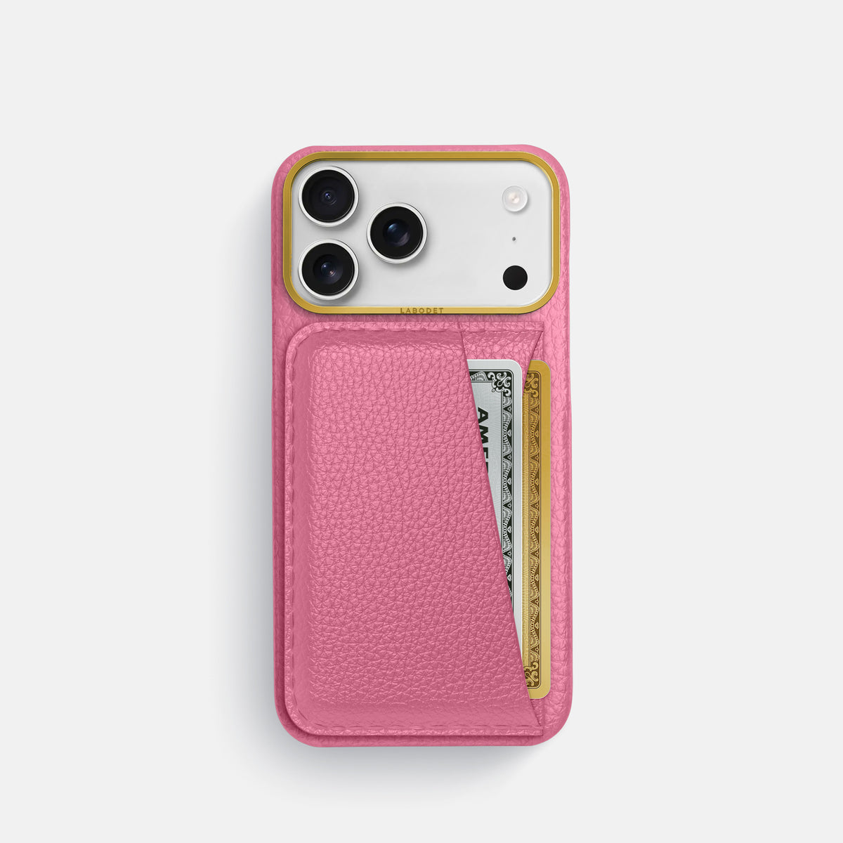 Double Card Case For iPhone 17 Pro In Calf -1 | Pink-Gold