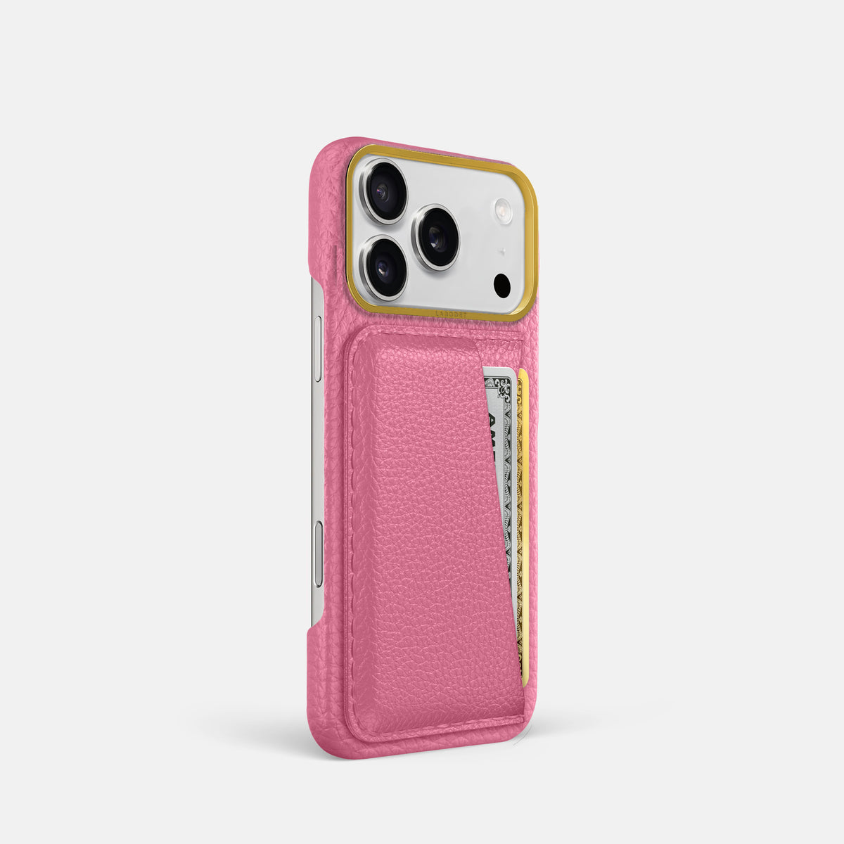 Double Card Case For iPhone 17 Pro In Calf -2 | Pink-Gold