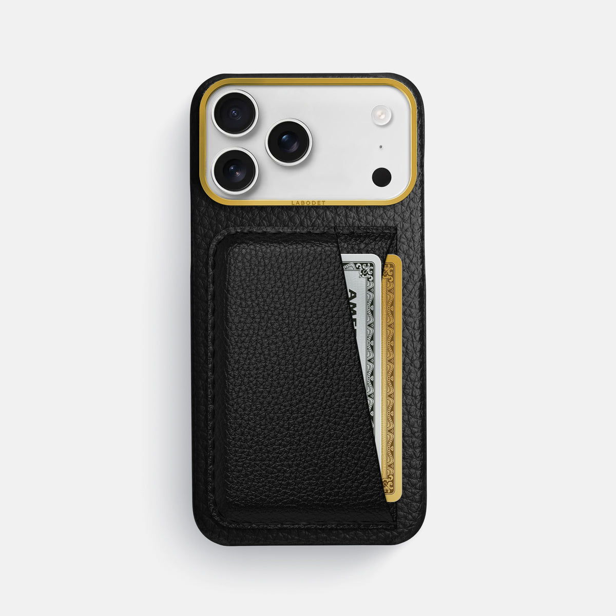 Double Card Case For iPhone 17 Pro Max In Calf -1 | Black-Gold