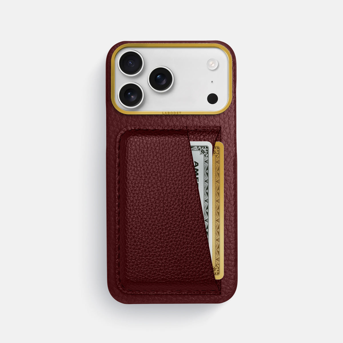 Double Card Case For iPhone 17 Pro Max In Calf -1 | Bordeaux-Gold