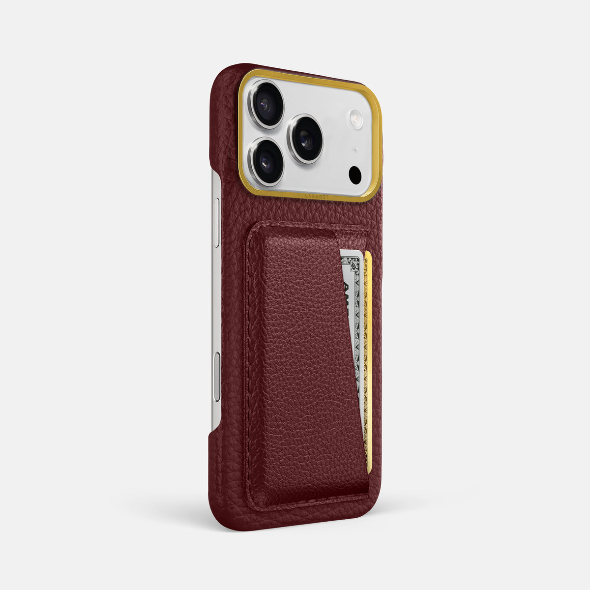 Double Card Case For iPhone 17 Pro Max In Calf -2 | Bordeaux-Gold