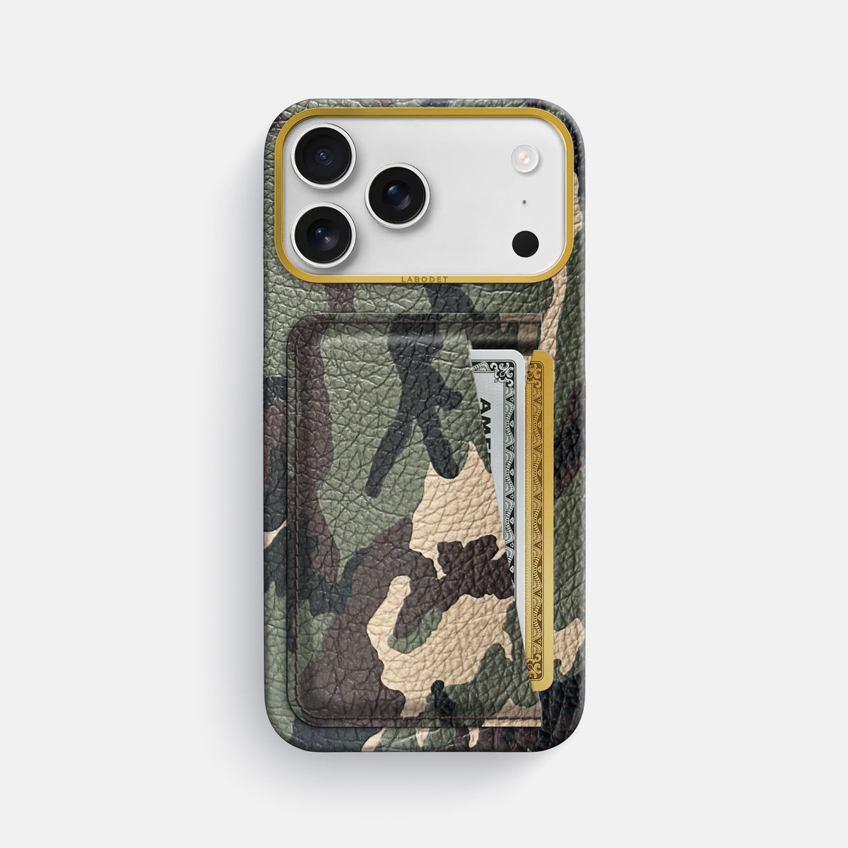 Double Card Case For iPhone 17 Pro Max In Calf -1 | Camouflage-Gold