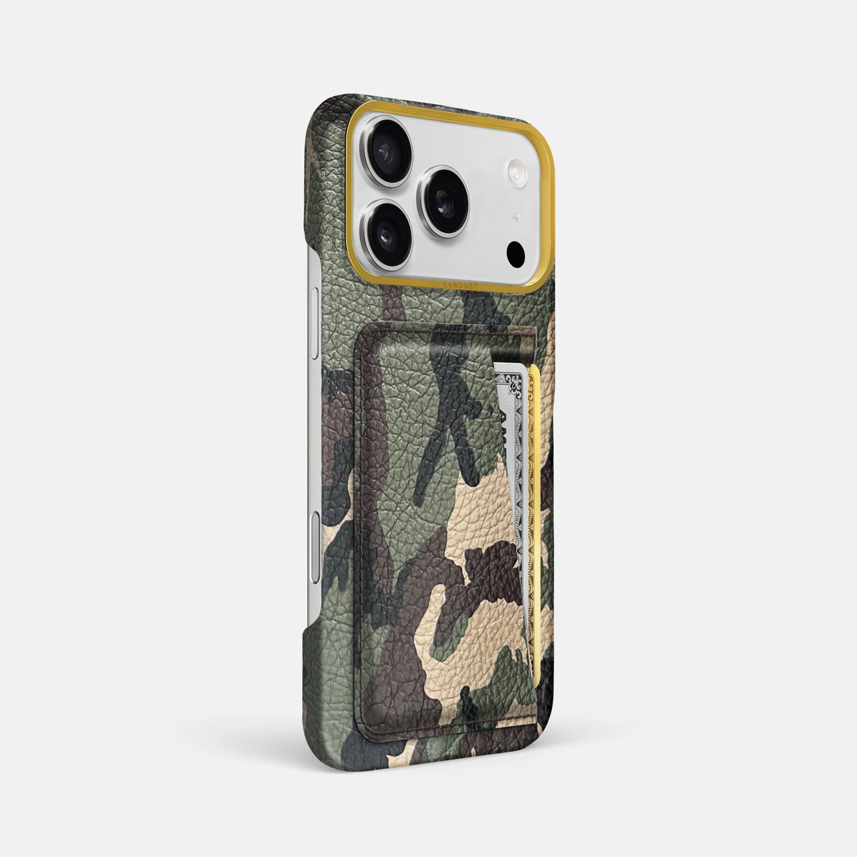 Double Card Case For iPhone 17 Pro Max In Calf -2 | Camouflage-Gold