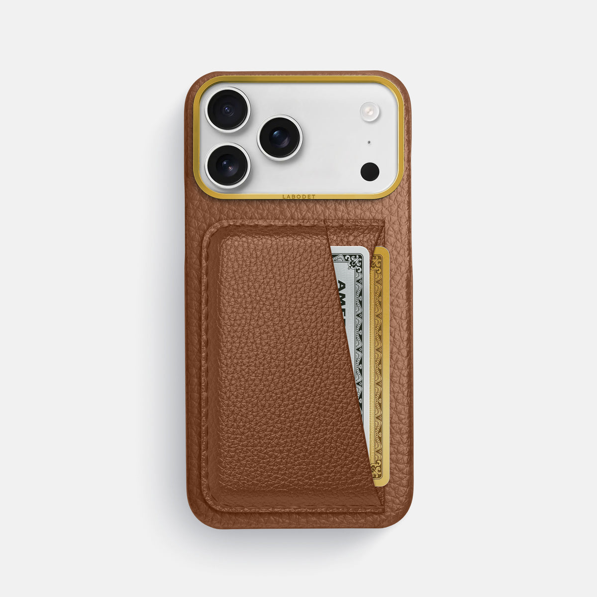 Double Card Case For iPhone 17 Pro Max In Calf -1 | Caramel-Gold